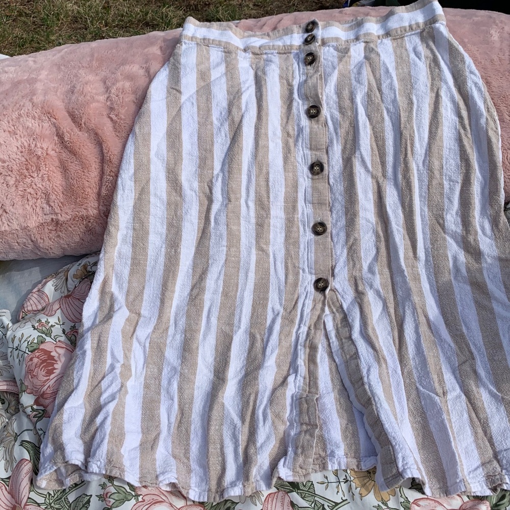 Tan and White Stripe Linen Skirt